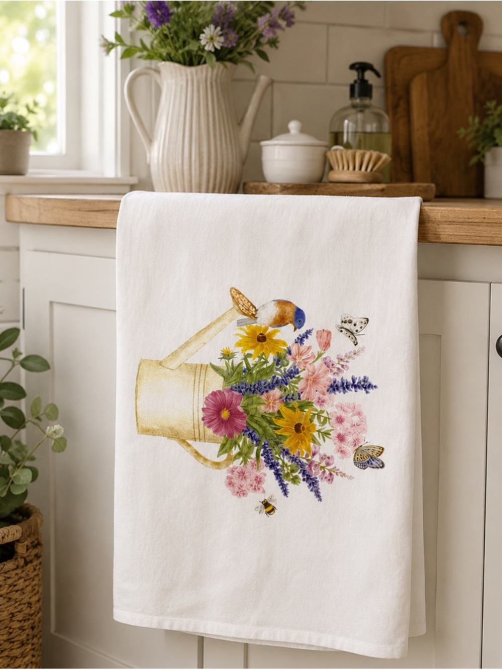 Alice's Cottage Cotton Flour Sack Kitchen Tea Towel Flower Bee Butterfly NEW